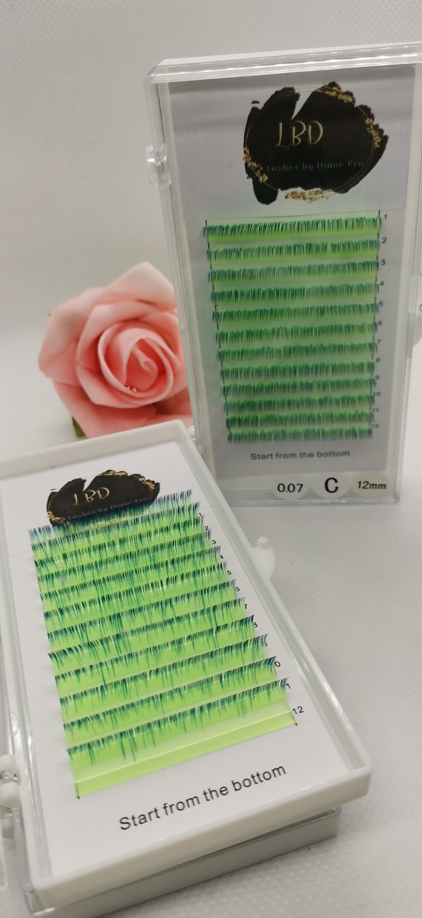 Ombre green/blue eyelashes extension 0.07 C curl