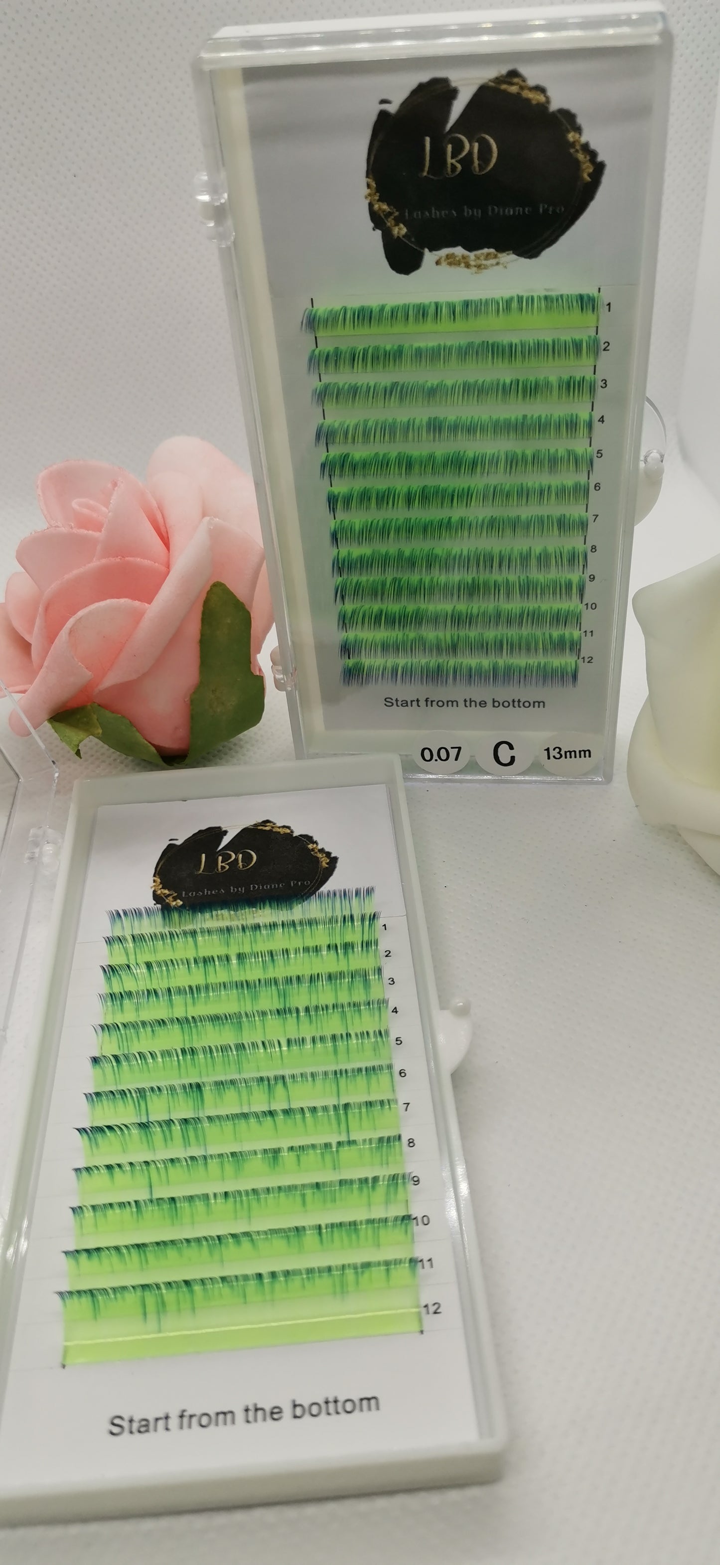 Ombre green/blue eyelashes extension 0.07 C curl