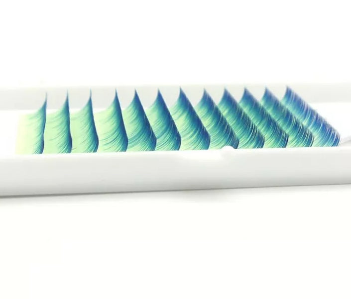 Ombre green/blue eyelashes extension 0.07 C curl